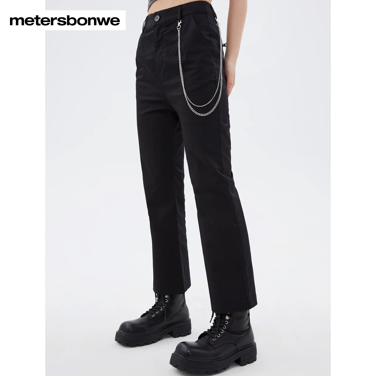 Metersbonwe Casual Pants Women Autumn New Horn High Waist Pants Fashion Sports Black Ladies Workwear Trousers Brand Bottom