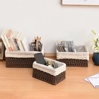 Woven Storage Baskets with Lid Handmade Rattan Box Desktop Sundries Organizer Food Snack Picnic Basket Wicker Baskets 2