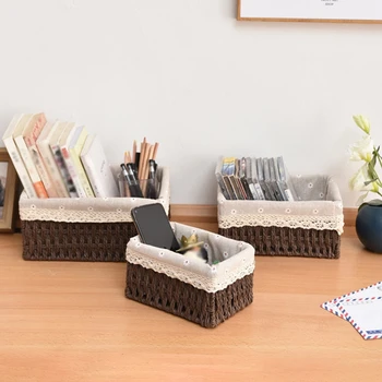 Hand Woven Storage Baskets with Lid Home Storage Handmade Rattan Box