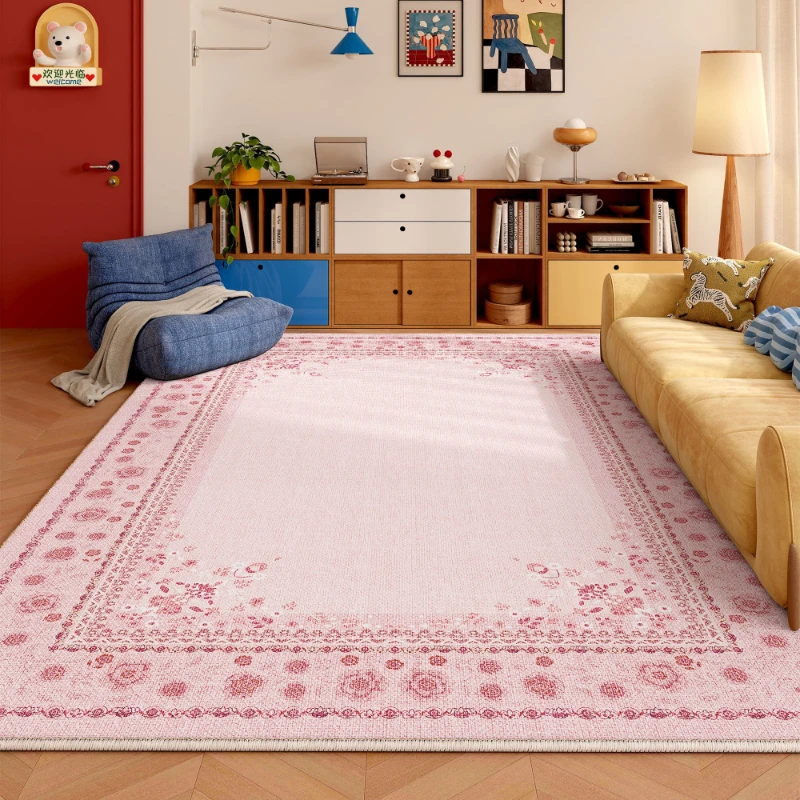 Tappeto Rosa per Decorazione Soggiorno di Grandi Dimensioni, Tappeto Spesso e Morbido per Camera da Letto in Stile Francese, Tappetino Soffice per Pavimento - immagine 2