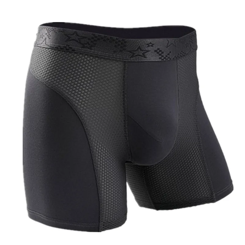 Men's Boxers Shorts Modal Underwear Cueca Mesh Panties Man Breathable Pouch Middle Long Leg Underpants Male Plus Size L-6XL