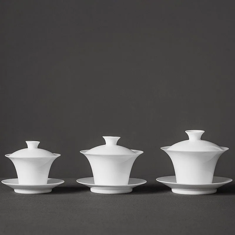 Chinese Teaset Gaiwan Tea Cups Tureen Lid Bowl Saucer Tea Brew White Porcelain Ceramic Kung Fu Bowl
