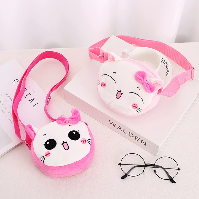 Children Mini Coin Purse Cartoon Plush Messenger Bags Cute Animal Panda Cat Rabbit Fluffy Baby Kid Kindergarten Cross-Body Bag cute unicorn kids backpack stuffed animals cross body shoulder bag coin purse wallet pouch children girl birthday gift