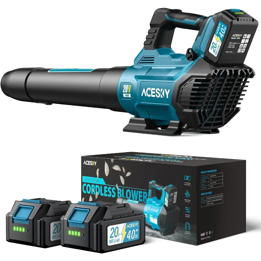 

Electric Cordless Leaf Blower with 2*4.0Ah Battery Powered, 580CFM/160MPH & 3 Speed Levels, Blowers for Lawn Care
