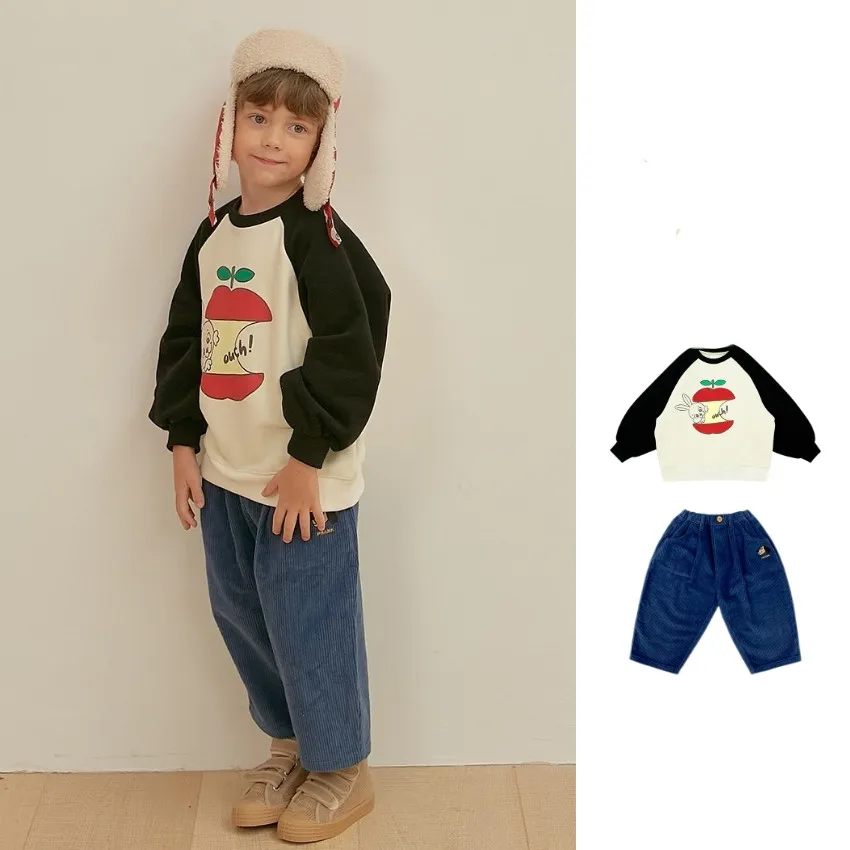 

2023 Autumn/Winter Kids Clothing Long Sleeve Set Cartoon Printing Children's Tops Corduff Pants +Boy Plus Fleece Hoodie 2pcs