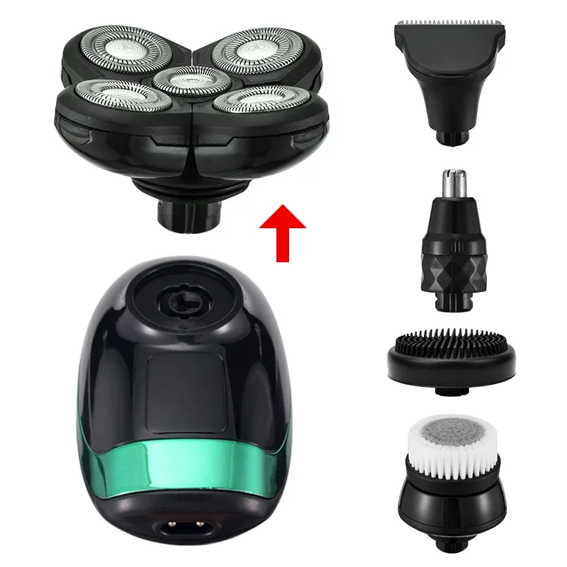 Description Picture 6 of item5 in 1 Rechargeable Electric Shaver Five Floating Heads Razors Hair Clipper Nose Ear Hair Trimmer Men Facial Cleaning Brush Box