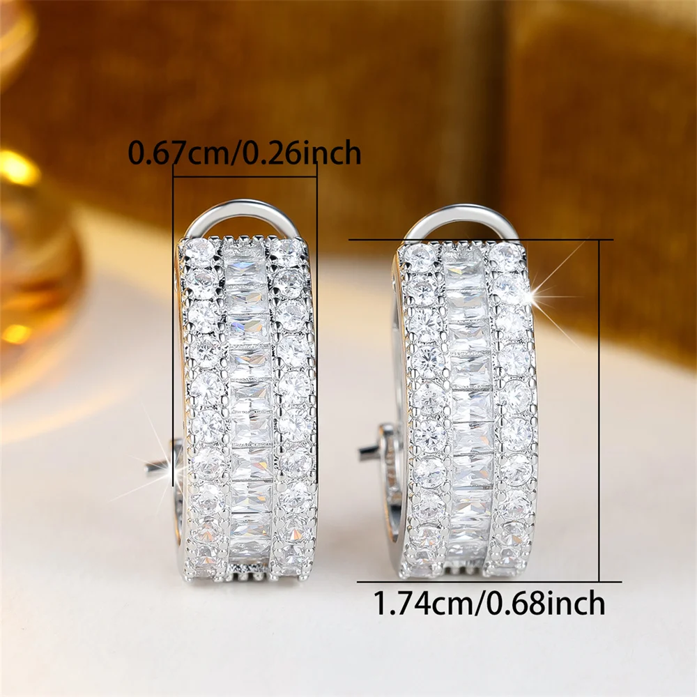Single Row White Zircon Square Stone Hoop Earrings For Women Vintage Trendy Silver Color Ear Buckle Wedding Jewelry Bridal Gifts