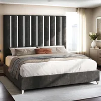 Queen Size Bed Frame with Headboard,Velvet Upholstered Bed Frame with Silver Plating Trim,Sturdy Platform Beds No Box Spring 1