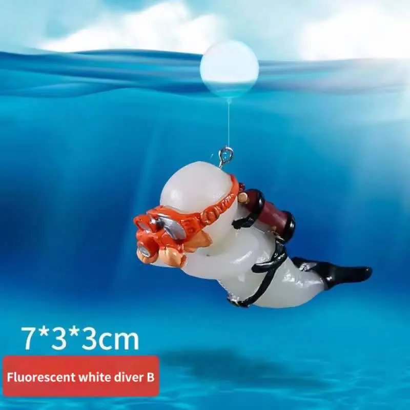 1pc Cute Diver Simulated Floating Luminous Green Mini Frogman Aquarium Ornaments Fish Tank Decoration