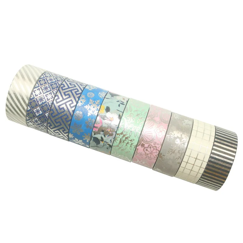 10롤 포일 골드 실버 와시 테이프 DIY 장 이스터 스크랩북킹 콜라주 스티커 봄 소재 홈 크래프트 문구류