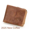 CONTACT'S Genuine Crazy Horse Leather Men Wallets Vintage Trifold Wallet Zip Coin Pocket Purse Cowhide Leather Wallet For Mens 2