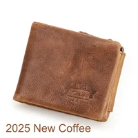 CONTACT'S Genuine Crazy Horse Leather Men Wallets Vintage Trifold Wallet Zip Coin Pocket Purse Cowhide Leather Wallet For Mens 2