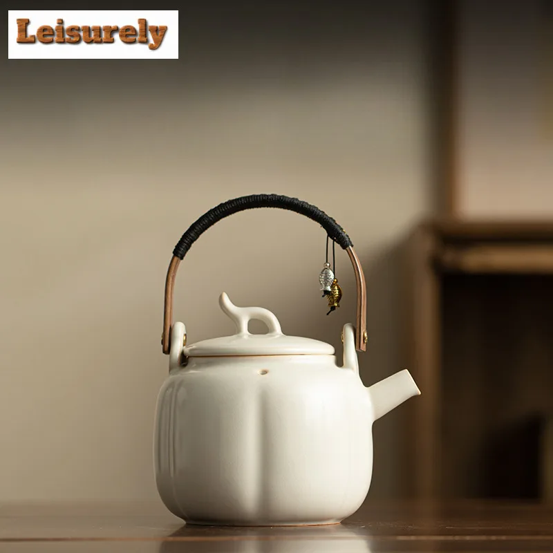 Soda Glazed Ceramic Lifting Handle Boiling Water Kettle Large Capacity Tea Making Pot Household Flower Tea Kettle Tea Services