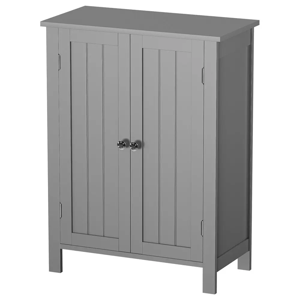 Bathroom Floor Cabinet Storage Grey Wooden Cupboard 3 Shelves Free Standing 6