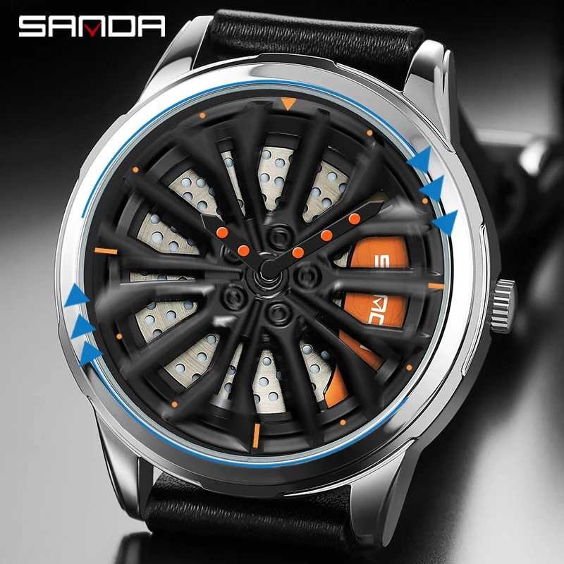 

SANDA 1063 Men's Rim Hub Watch Car Wheel Watches Sport Waterproof Custom Design Creative Quartz Wristwatches Relogio Masculino