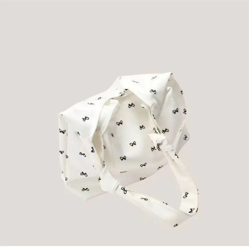 JIAERDI Retro Casual Bow Print Canvas Bag Purse Women Portable Large Capacity Tote Bag Female Shopping Canvas Shoulder Bags New