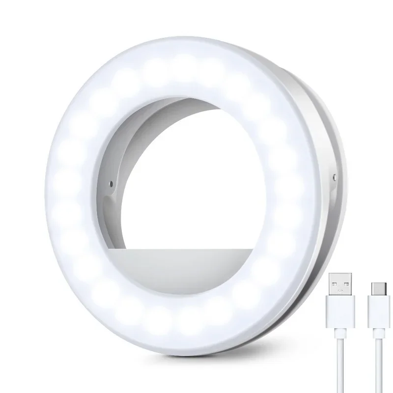 링 라이트 전화 셀카 스틱 LED 클립 온 충전식 라운드 램프 스마트 폰 노트북 IPad IPone 용 라이브 스트림