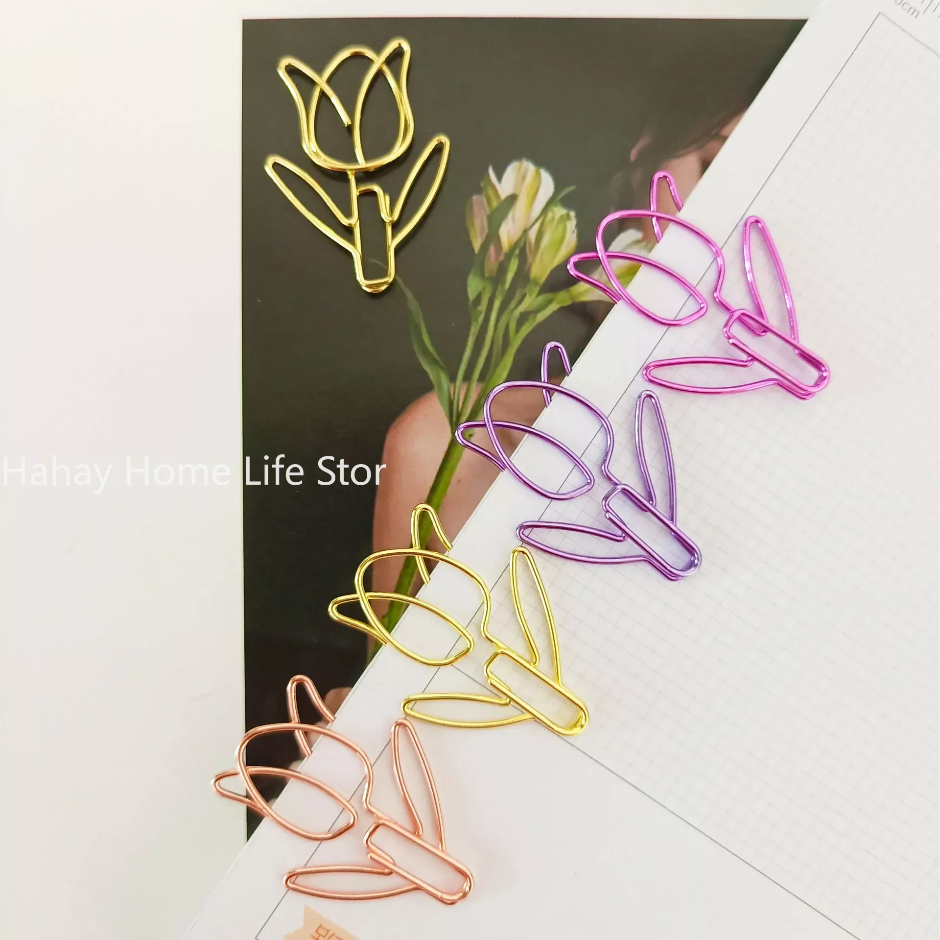 Colored Paper Clips Tulip Shaped Office Stationery Metal Bookmark Holder 1pc