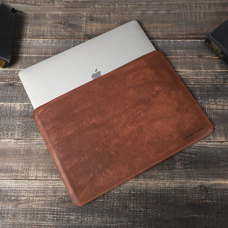 Genuine leather laptop bag for macbook pro 16 15.4 14.2 13.3 retro crazy horse leather simple