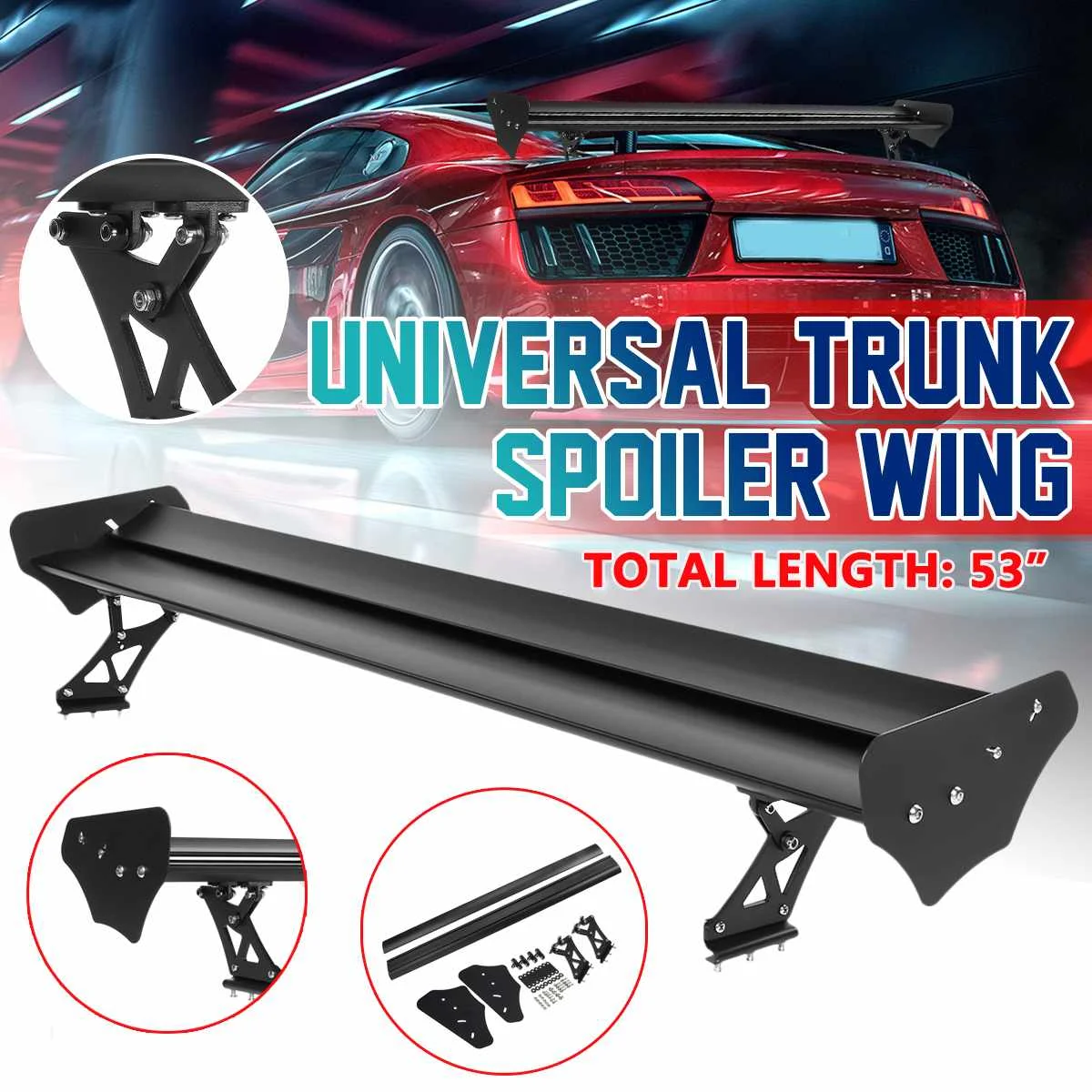 53 135cm Universal Auto Spoiler Hinten Tuning Auto Limousine GT Flügel  Racing Spoiler Aluminium Legierung Stamm