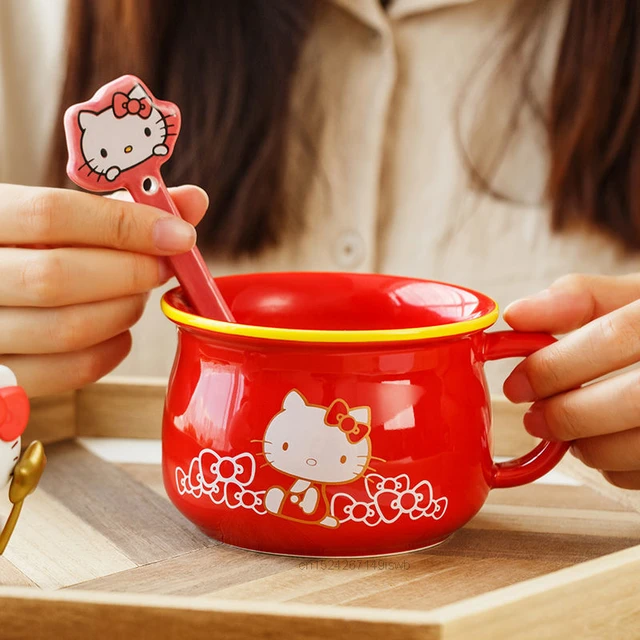 hello kitty Glass mug With Lid And Spoon