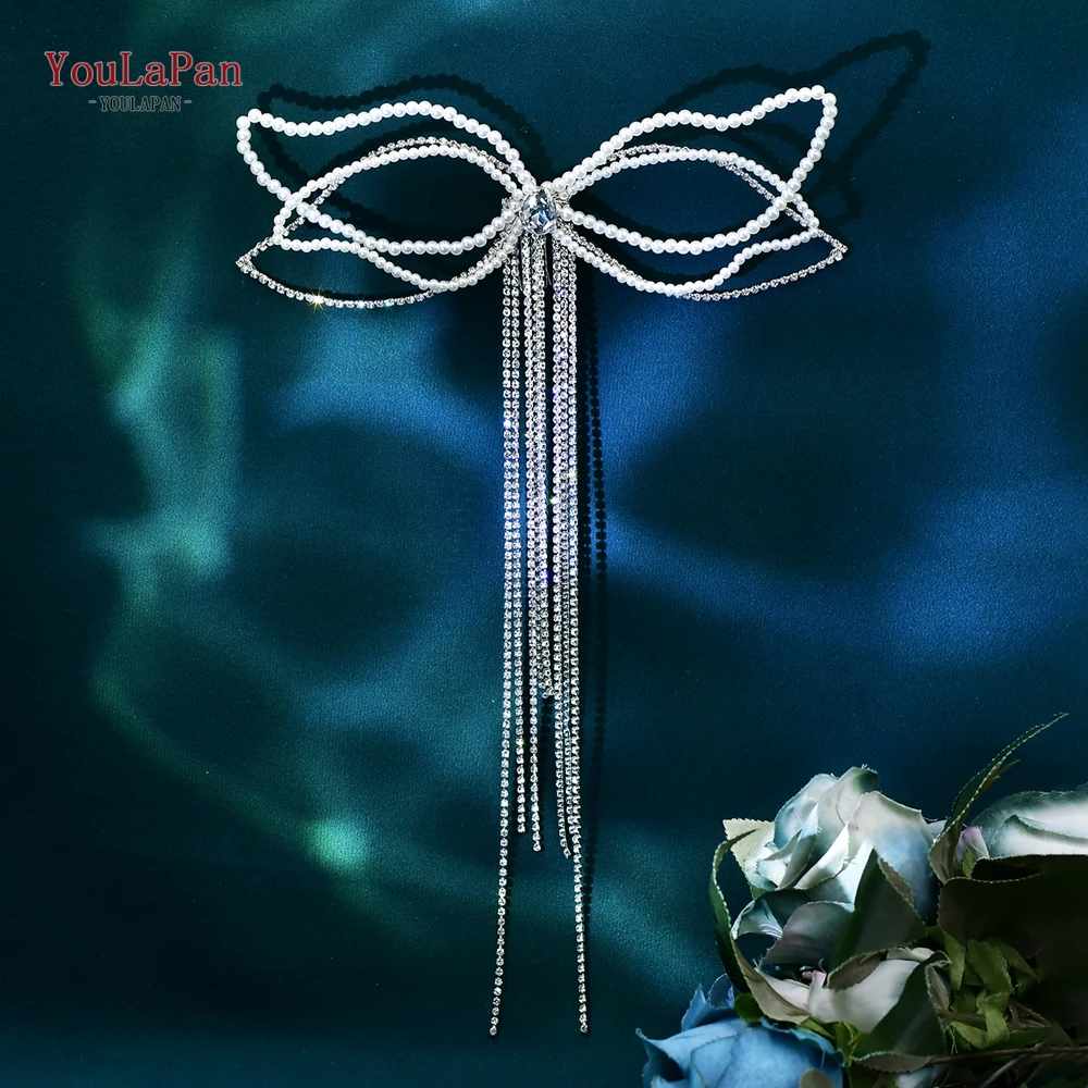 

YouLaPan Rhinestone Bow Hair Comb Bridal Wedding Hair Accessories Beaded Bows Woman Party Hairpiece Bridesmaids Gifts HP619