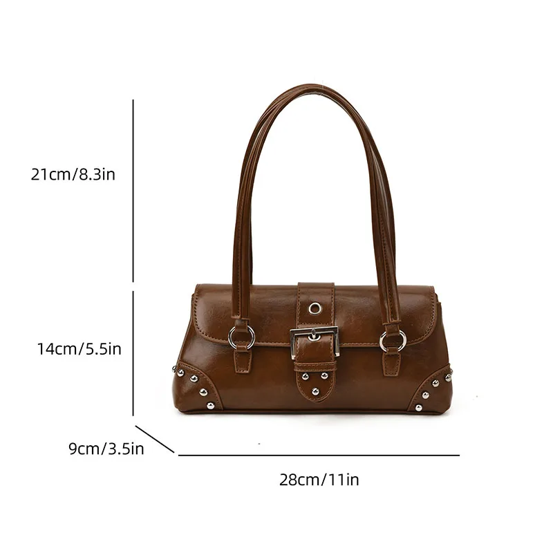 Autumn And Winter New Retro Motorcycle Armpit Bag Casual Rivet Women'S Shoulder Bag Commuting Bag Pu Stick Bag