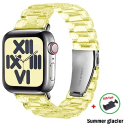 Elegant Transparent Resin 3 - Link Watch Band - Lightweight & Fashionable Unisex Design - 42 44 45 46 49 mm (Yellow 9)