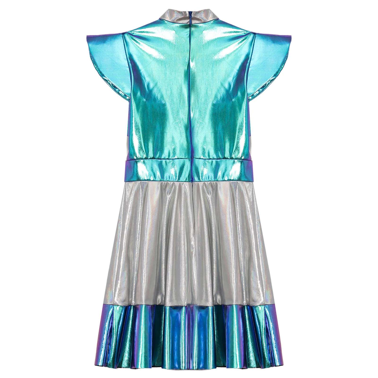 Kids Girls Alien Outer Space Role Play Dress Halloween Cosplay Cap Sleeve Color Block Dress Girls Dress Kids Clothes