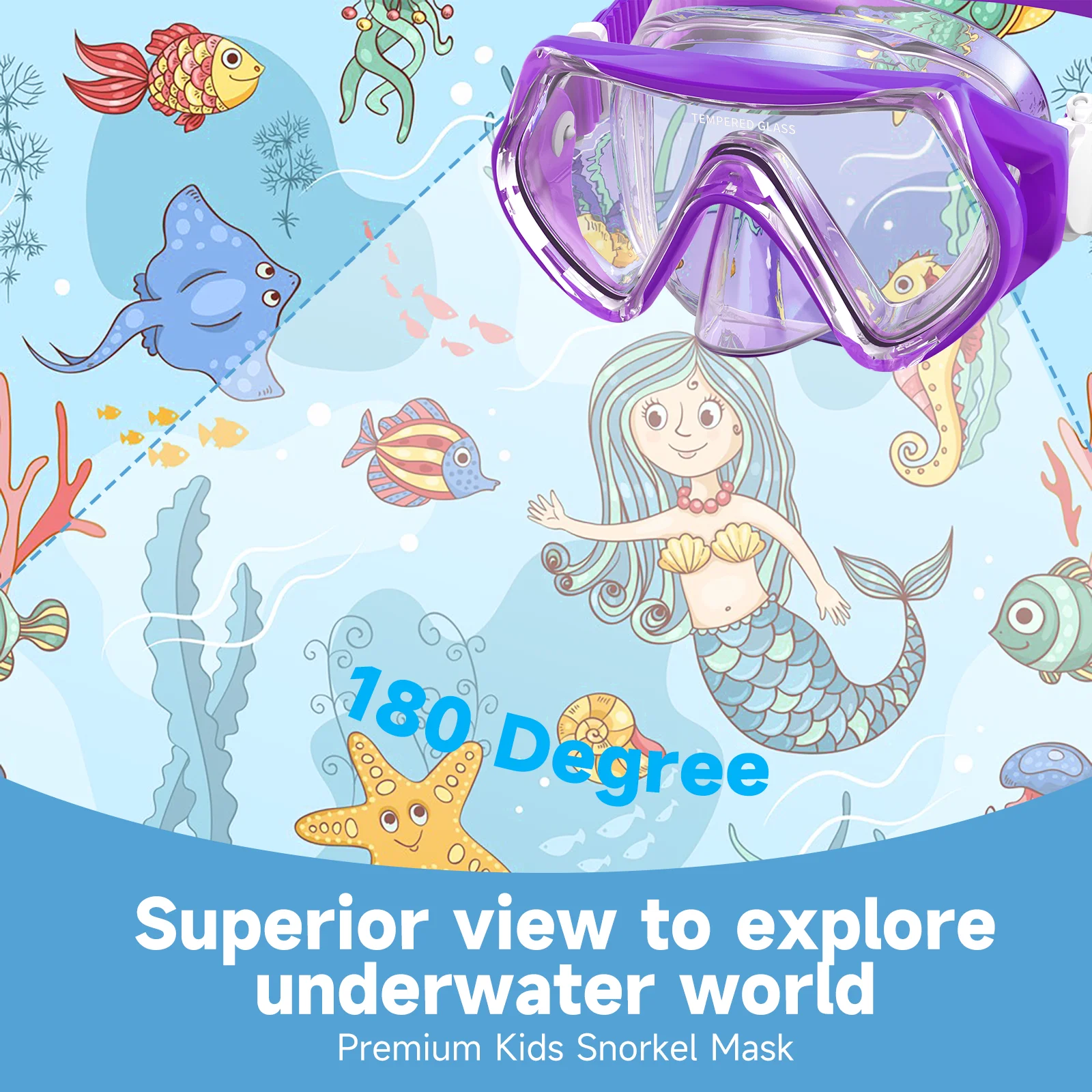 Findway Kids Diving Snorkel Mask Nose Cover Anti-fog/UV Protection 360&deg; Vide Vision Swimming Goggles Boys Girls Age5-16