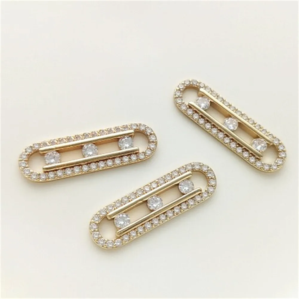 14K Gold-plated Micro-inlaid Zircon Diamond Paper Clip Pin-shaped Pendant Handmade Bracelet Necklace Charms Accessories K497