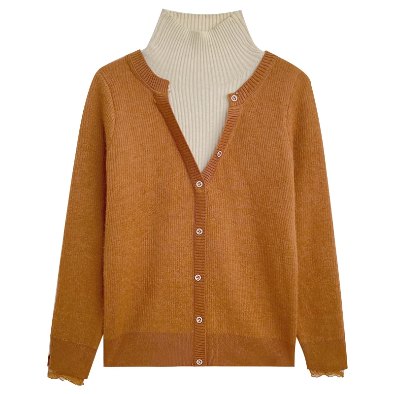 

Autumn and winter fake two-piece high collar comfortable thick plush pullover sweater
