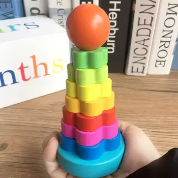 Wooden Rainbow Stacking Tower Toy 6