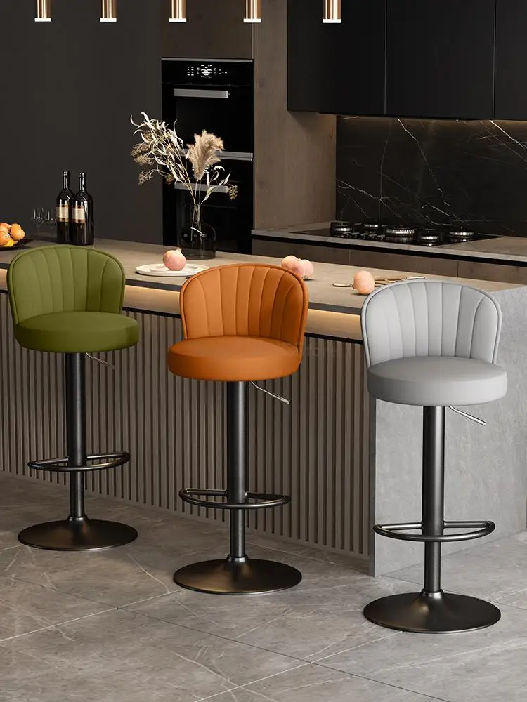 Bar Chair High Stool Household Rotating Lifting Backrest Stool Cashier High Chair Front Desk Commercial Round Swivel