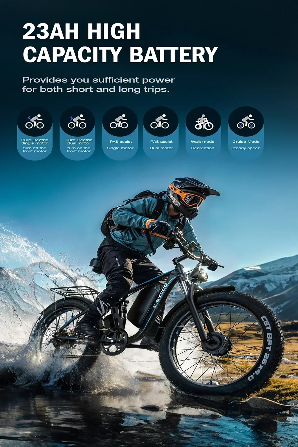 Electric Bike 2000W Dual Motor 52V 23AH Battery adult E- Bike Speed 55KM/H Off-Road Full Suspension 26 Inch Electric bicycle