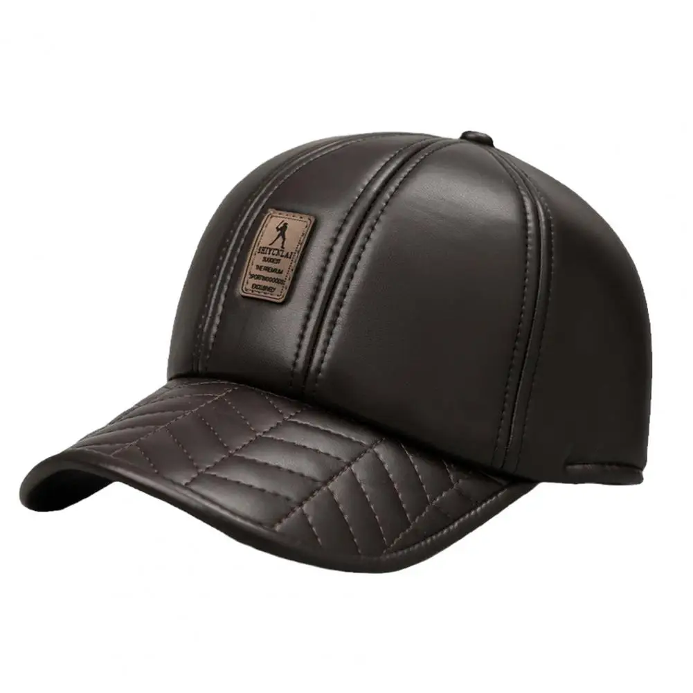 

Winter Peaked Cap Stylish Mid-aged Men's Windproof Dome Baseball Cap with Plush Lining Warm Anti-slip Long Brimmed Autumn Hat