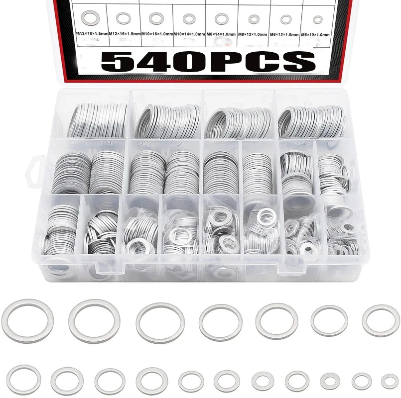540pcs Washer Automotive Metric Oil Drain Plug Gaskets Aluminum Flat