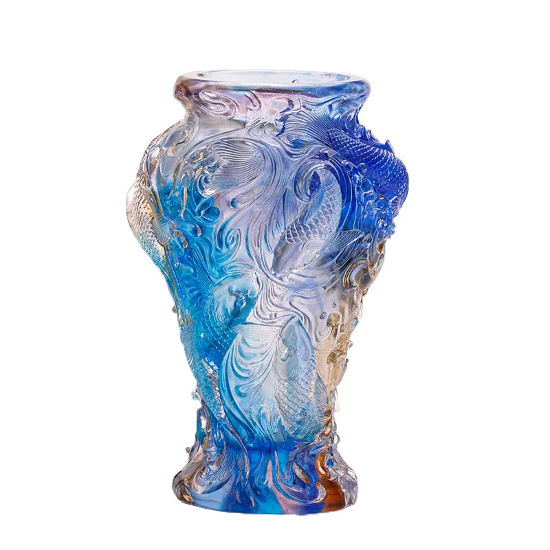 Luxury 3D Glass Vase Vivid Fish Lotus Flower Table Living Room Decor Home Garden Crystal Crafts Signify Fortune Richer Surplus 5