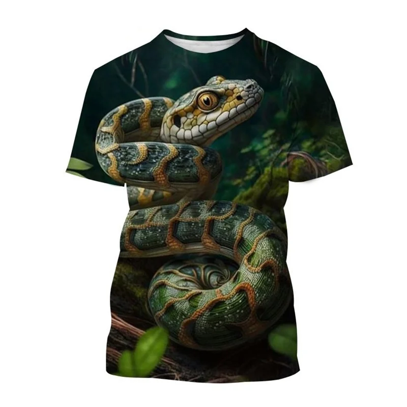 

3D Animal Snake Printed Men's T-shirt Dangerous Creature Pattern Street Short-sleeves Summer 2023 Tops Plus Size Tee Shirt