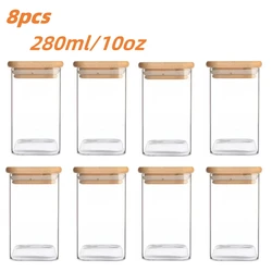 Glass Storage Jars with Airtight Bamboo Lids - Versatile Container Set (8 pcs)