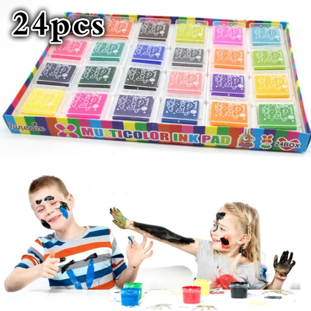 24 Colors Inkpad Cartoon Stamp Craft Oil Based DIY Ink Pads for Rubber Stamps Scrapbook Decor Fingerprint Kids Toy 1