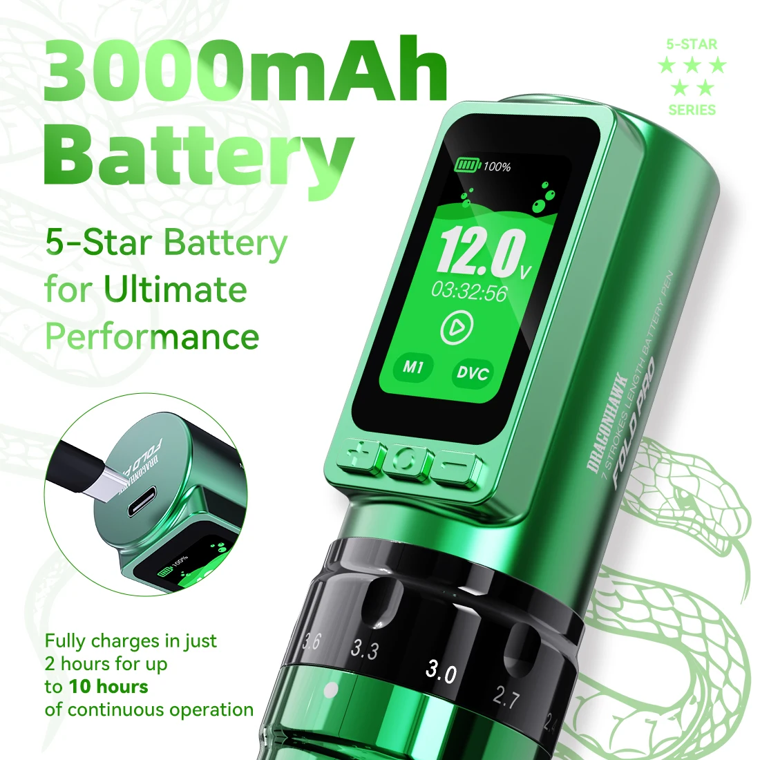 DragonHawk Fold Pro本体のみ Dragonhawk Wireless Tattoo Pen Machine with 2 Batteries