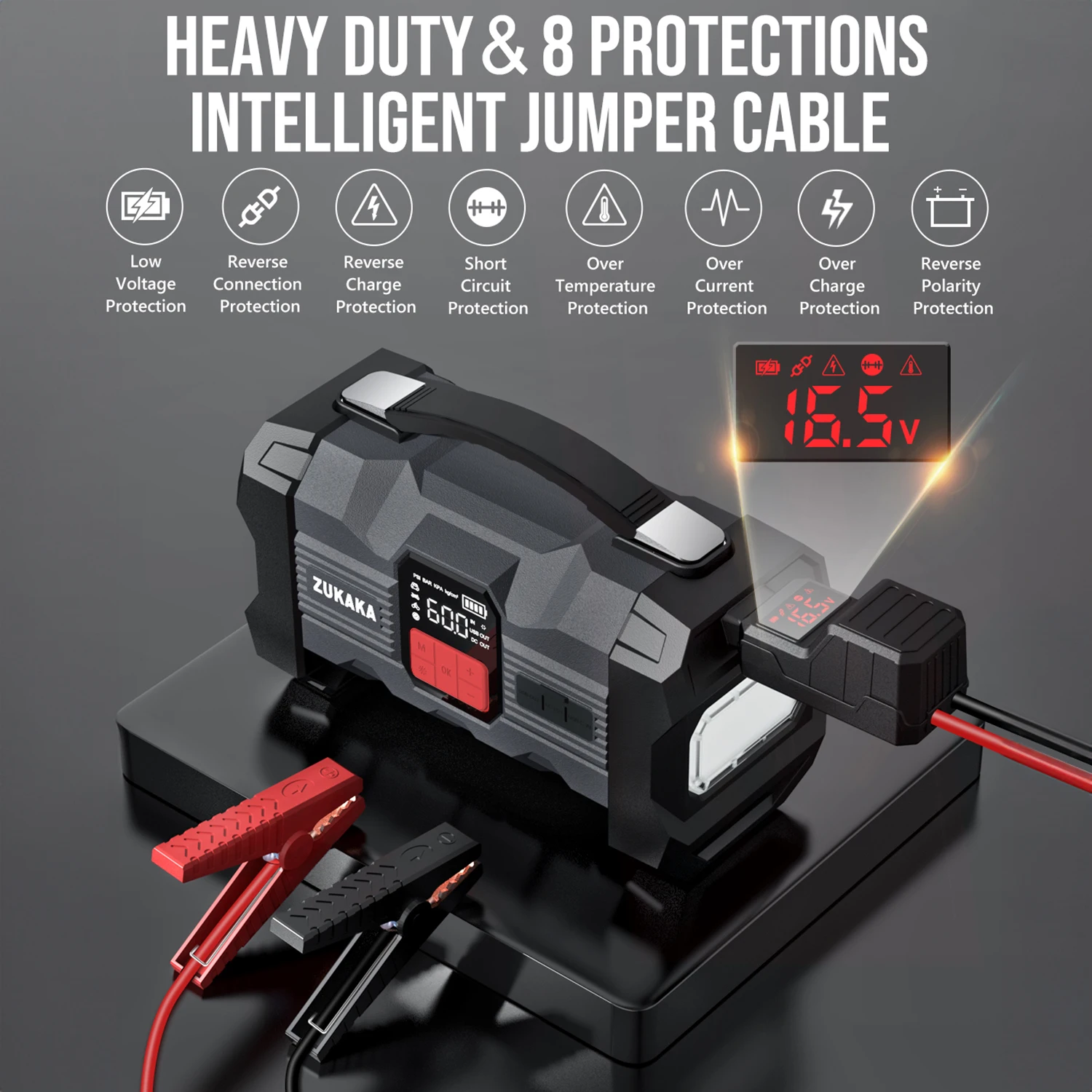 Car jump starter jump starter ZUKAKA car jump start air compressor 26800mAh power bank portable battery booster digital tire inflator with 160W DC out