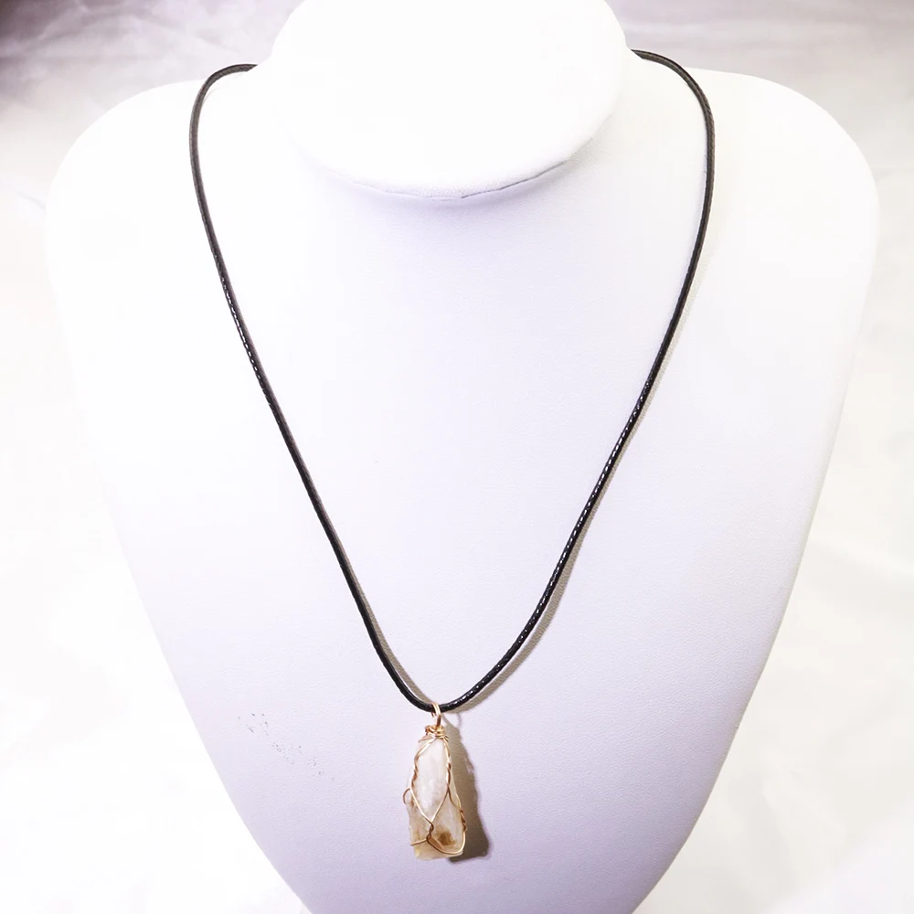 Natural Stone Wire Winding Necklace Irregular Citrine Crystal Quartz Pendant Necklaces for Women Jewelry Gift
