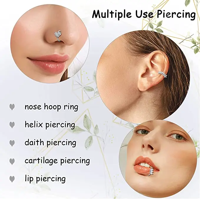 20Pcs Box Nose Rings Hoop for Women Paved CZ Cross Cartilage Helix Earrings Hoop Body Piercing for Nose Ear Gold Silver Plated