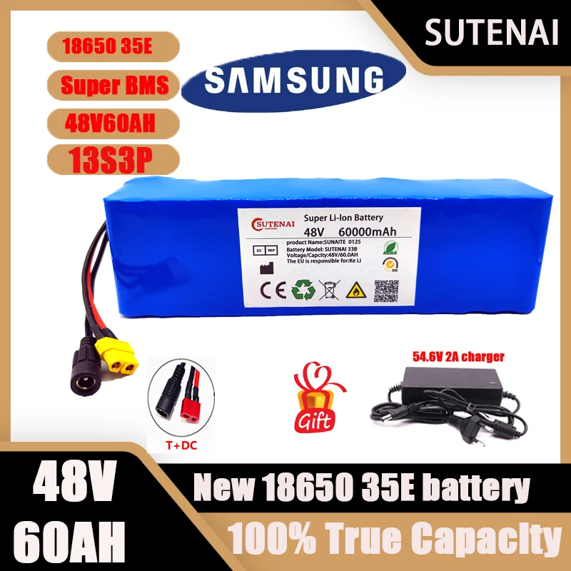 新しい48v 60000mah 1000ワット13S3P XT60 48vリチウムイオンバッテリーパック54.6v  e-バイク電動自転車スクーターため60Ah bms + 充電器