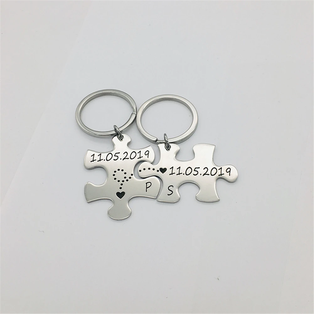 

YHLISO Custom Initials Letters Date Couple Keychain Stainless Steel Personalized Text Key Chain for Women Men Lover Keyring