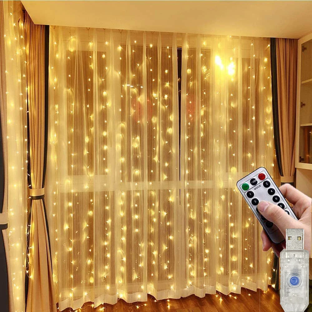 USB Curtain String Lights Christmas Garland Festoon Led Light Fairy Wedding Party Home Bedroom Decor Lighting