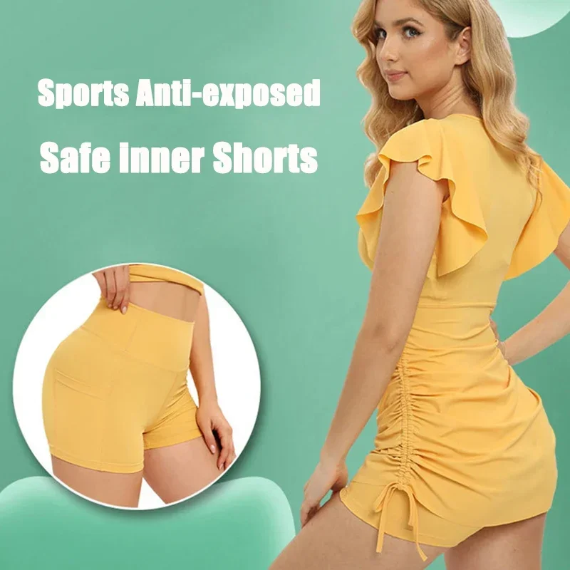 Cloud Hide SEXY Ruffles Sports Tennis Dress Pocket Safe Shorts Gym Golf One Piece Yoga Suit Women Running Summer Fitness Dresses