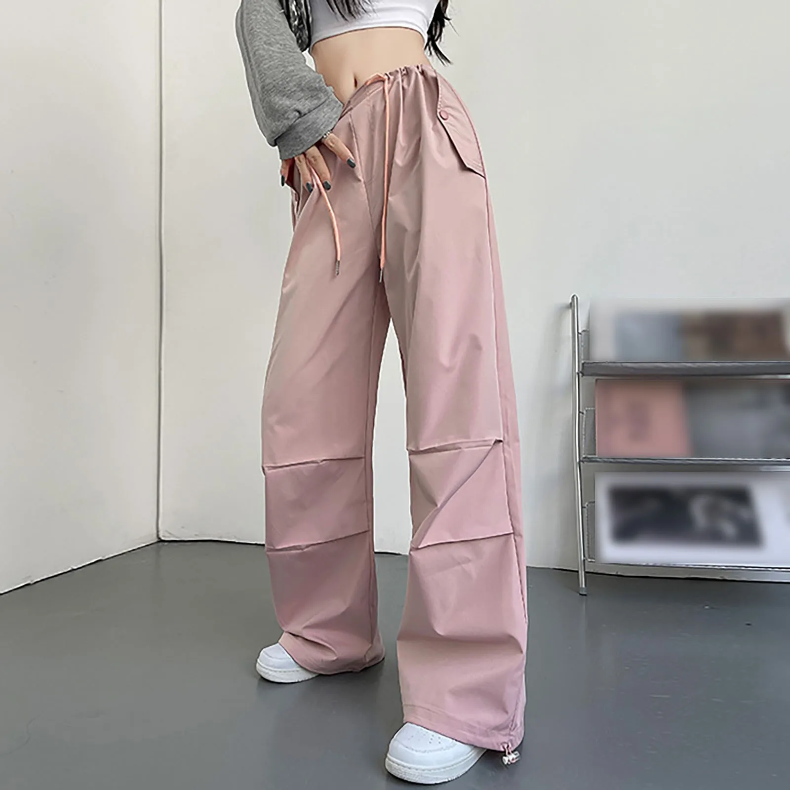 

Wide Leg Women'S Pants Baggy Drawstring Jogging Sweatpants Summer Fashion Low Rise Trouser Elegant Streetwear